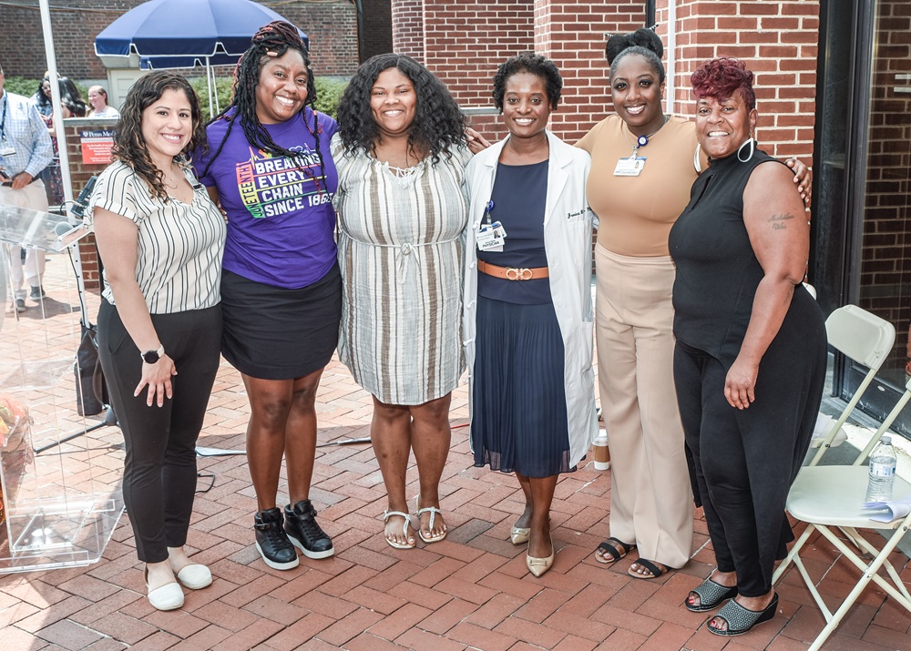 Roxana Sanchez, Serena Justice, Barbara Foster, Jenice Baker, Quanny Huggins, and Tracy King at Pennsylvania Hospital’s outdoor Juneteenth event